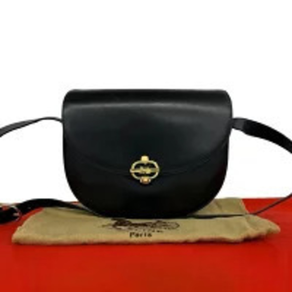 Celine Leather Shoulder Pouch Sacoche Calfskin Black